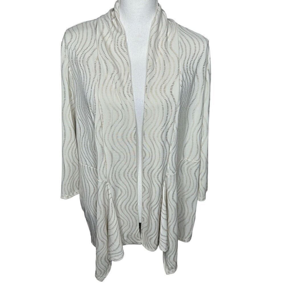 Chico's Travelers Collection Golden Waves Gold Cream Embellished Jacket Sz 3 NWT